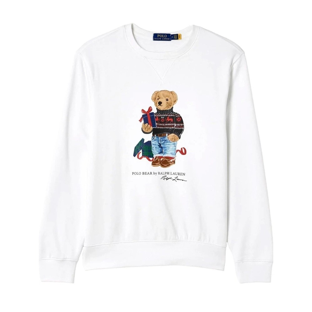 Polo Ralph Lauren Mens Big & Tall 2XLT Gift Bear Fleece Hoodie Sweatshirt White